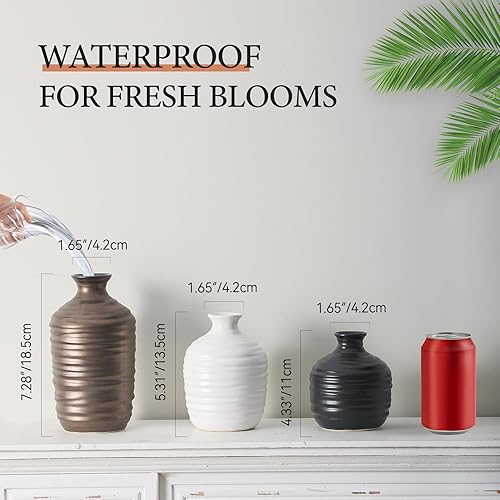 Miniatura 2 de Juego de 3 jarrones de cerámica decorativos para decoración del hogar, decoración moderna de granja, jarrones neutros de cerámica para sala de