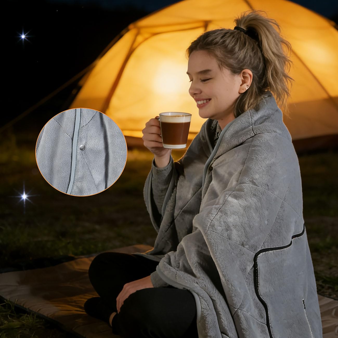 ideoon Heizdecke 135x180 cm aus Polarfleece mit Druckknöpfen, elektrische Wärmedecke mit 3 Stufen, auch als Heizkissen nutzbar, kuschelweiche Kuscheldecke