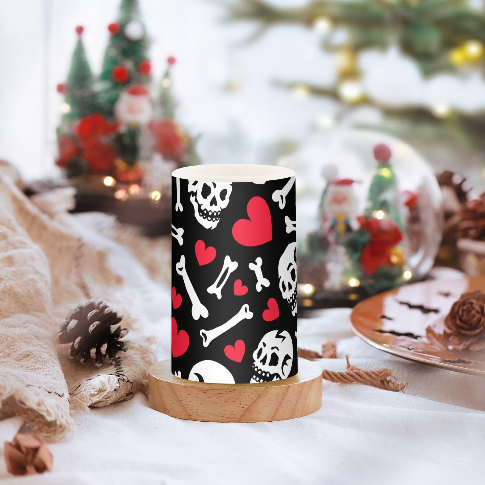 ODAWA Candele a batteria senza fiamma, a forma di teschi, ossa, cuori, candele a batteria, con timer a distanza, per festival, Halloween, decorazioni natalizie