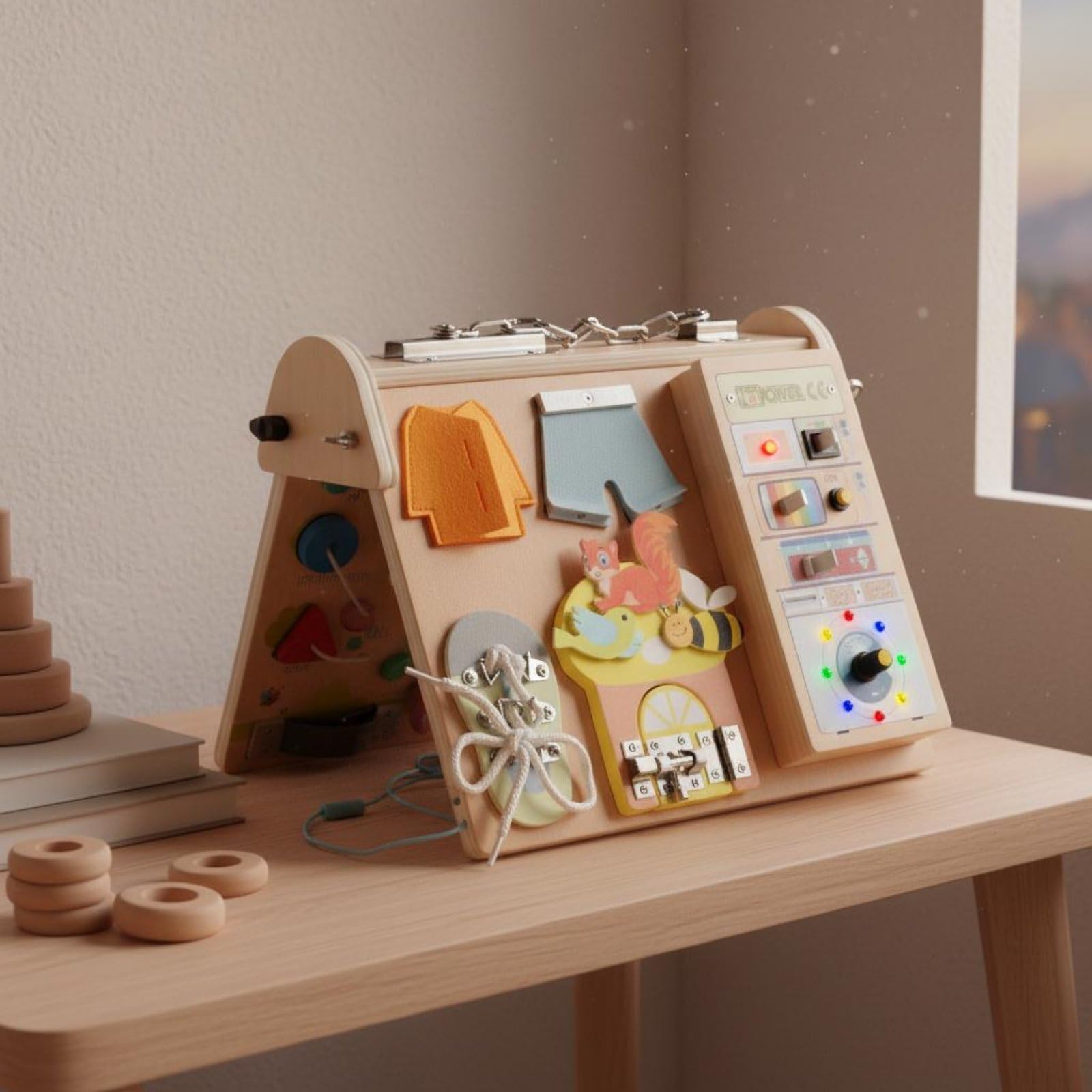 Educational Busy Board lebenspraktische Übungen LED-Busypanel Feinmotorik Multi-Functional Aktivitätsbrett für Kleinkinder, Babys, Zuhause