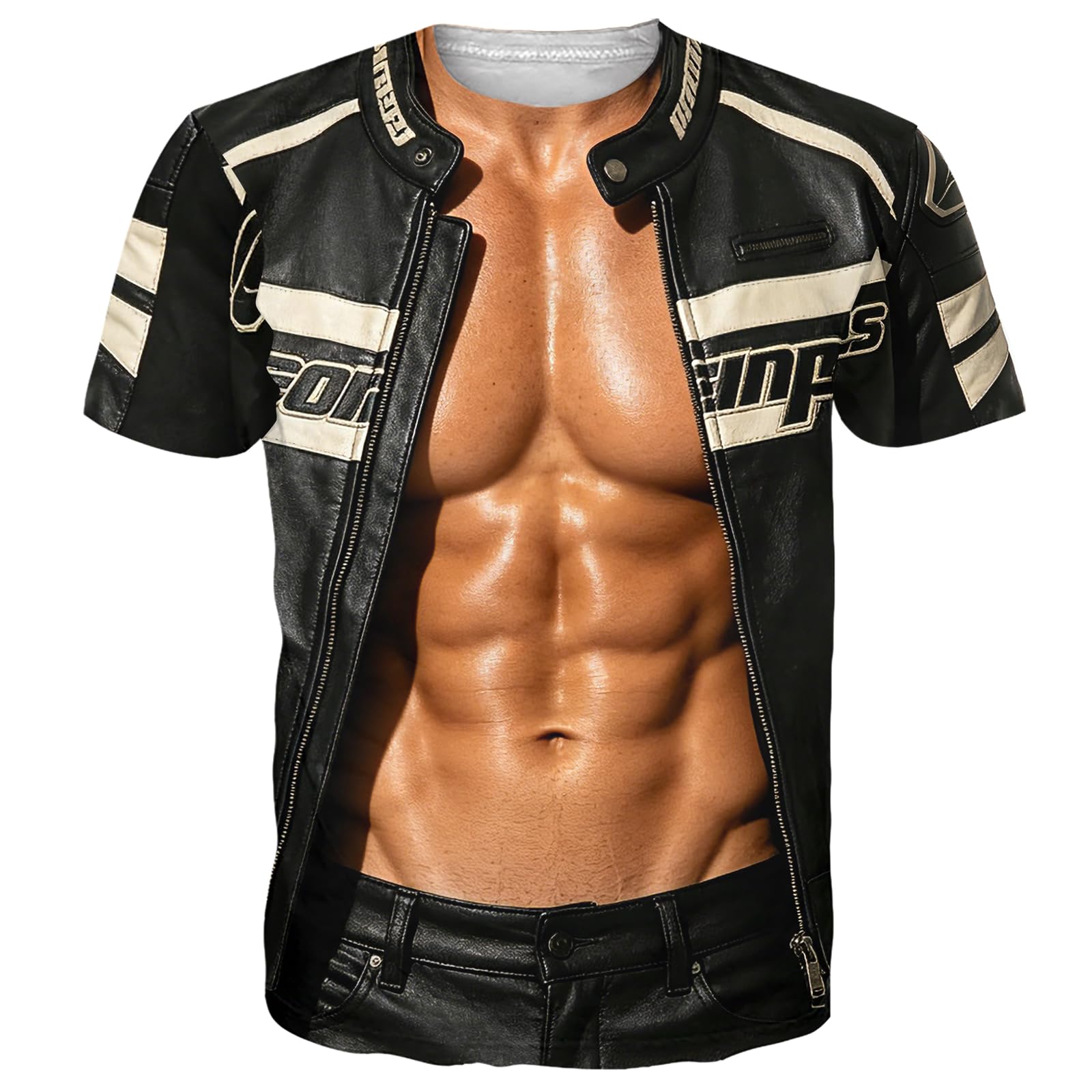 Goodstoworld Unisex 3D Fake Abs T Shirts Shredded Chest Printed Short Sleeve Costume Novelty Tees Shirt