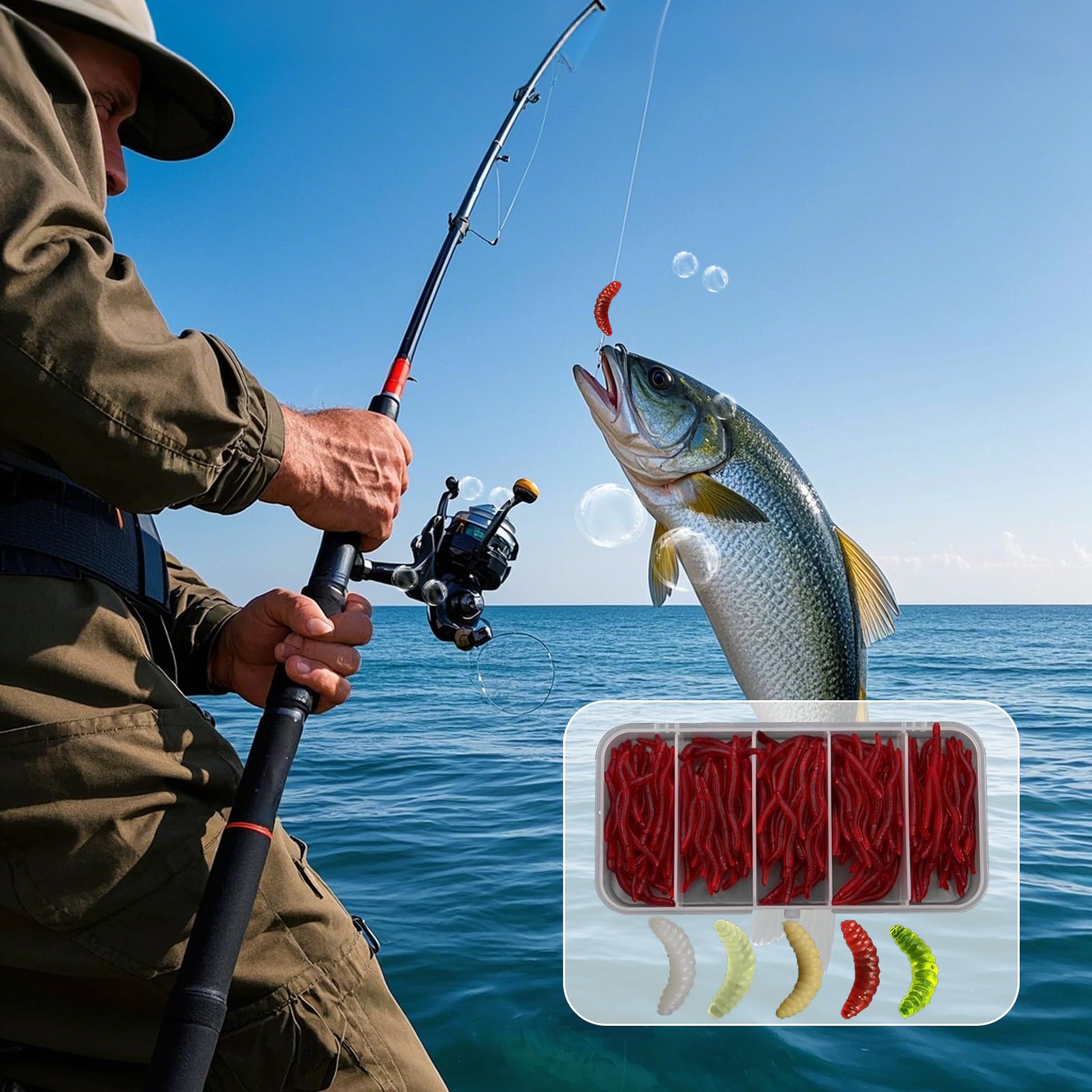 350 Piezas Lombrices Artificiales para Pesca Trucha, Señuelos Artificiales Gusanos para Pesca con 150 Gusanos Harina 200 Lombrices Tierra Pequeñas Amiento, para Carpa Herbívora Cruciana