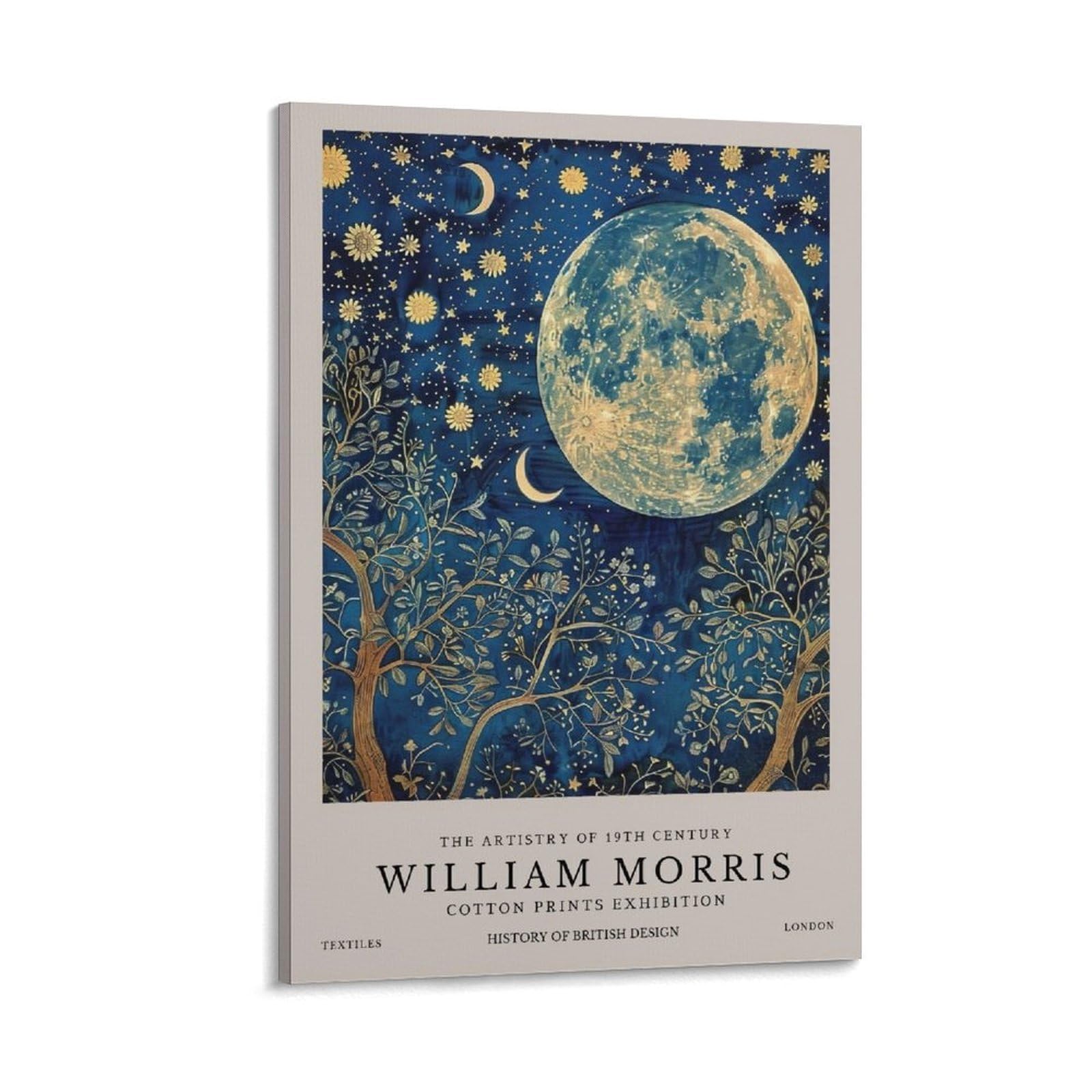 William Morris Vintage Blue Moon Stars Tree Plant Poster For Room Aesthetic Canvas Wall Art Bedroom Decor 24x36inch(60x90cm)
