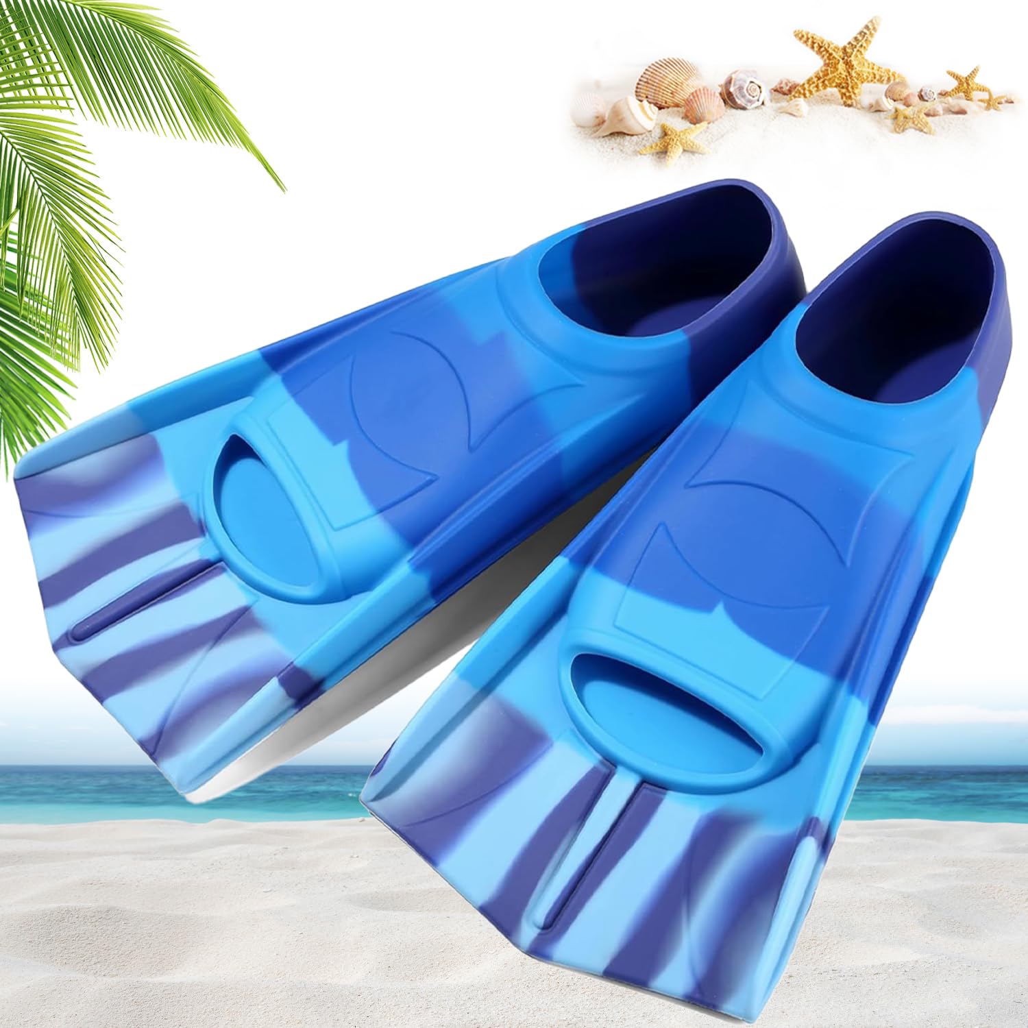 Aletas de natación para niños, silicona cortas, entrenamiento natación regazo, azul oscuro