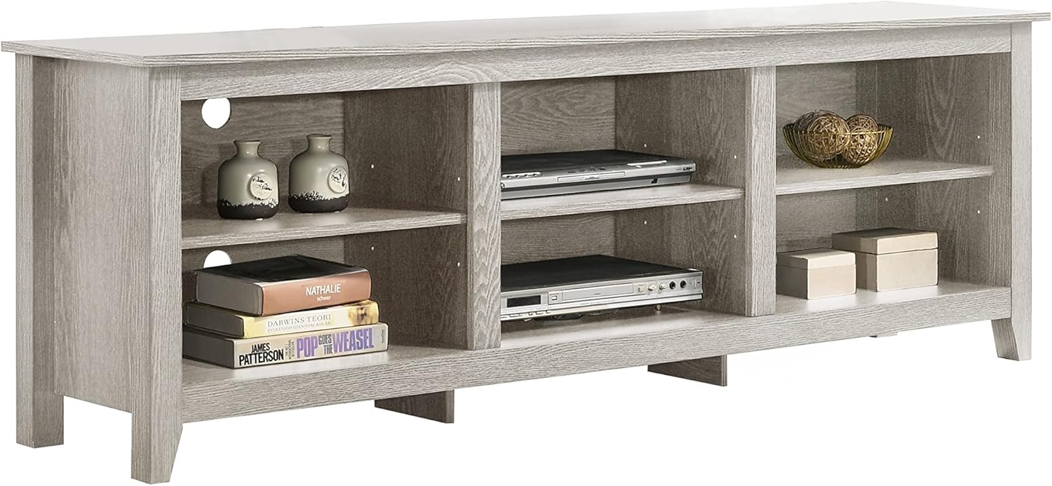 Lilola Home Benito 70" W Dusty Gray TV Stand with Open Storage and Side Cabinets – Modern Transitional Media Console for Living Room or Bedroom