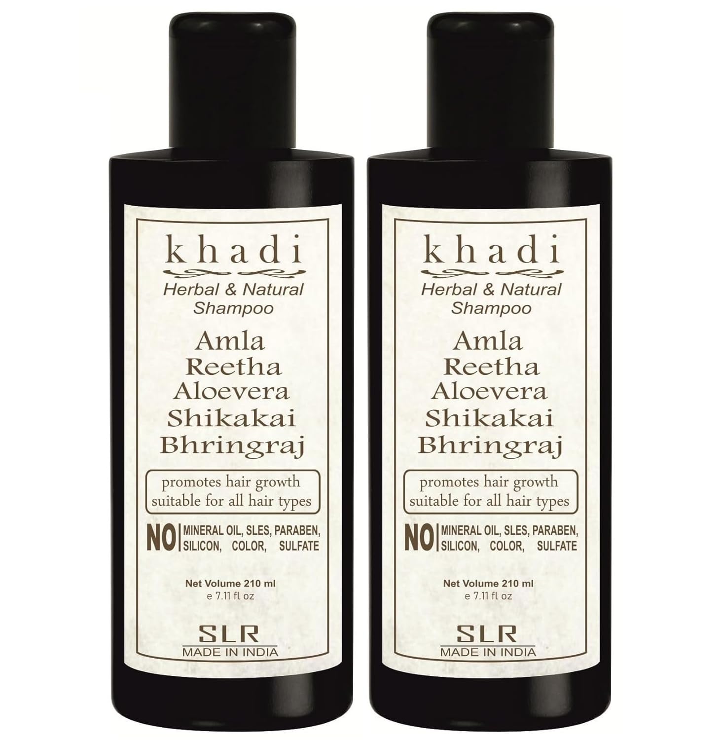 SLR Khadi Amla Reetha Aloevera Shikakai Bhringraj Shampoo - Anti Hairfall & Anti Dandruff Sls-Paraben Free Shampoo- 210 Ml (Pack Of 2)