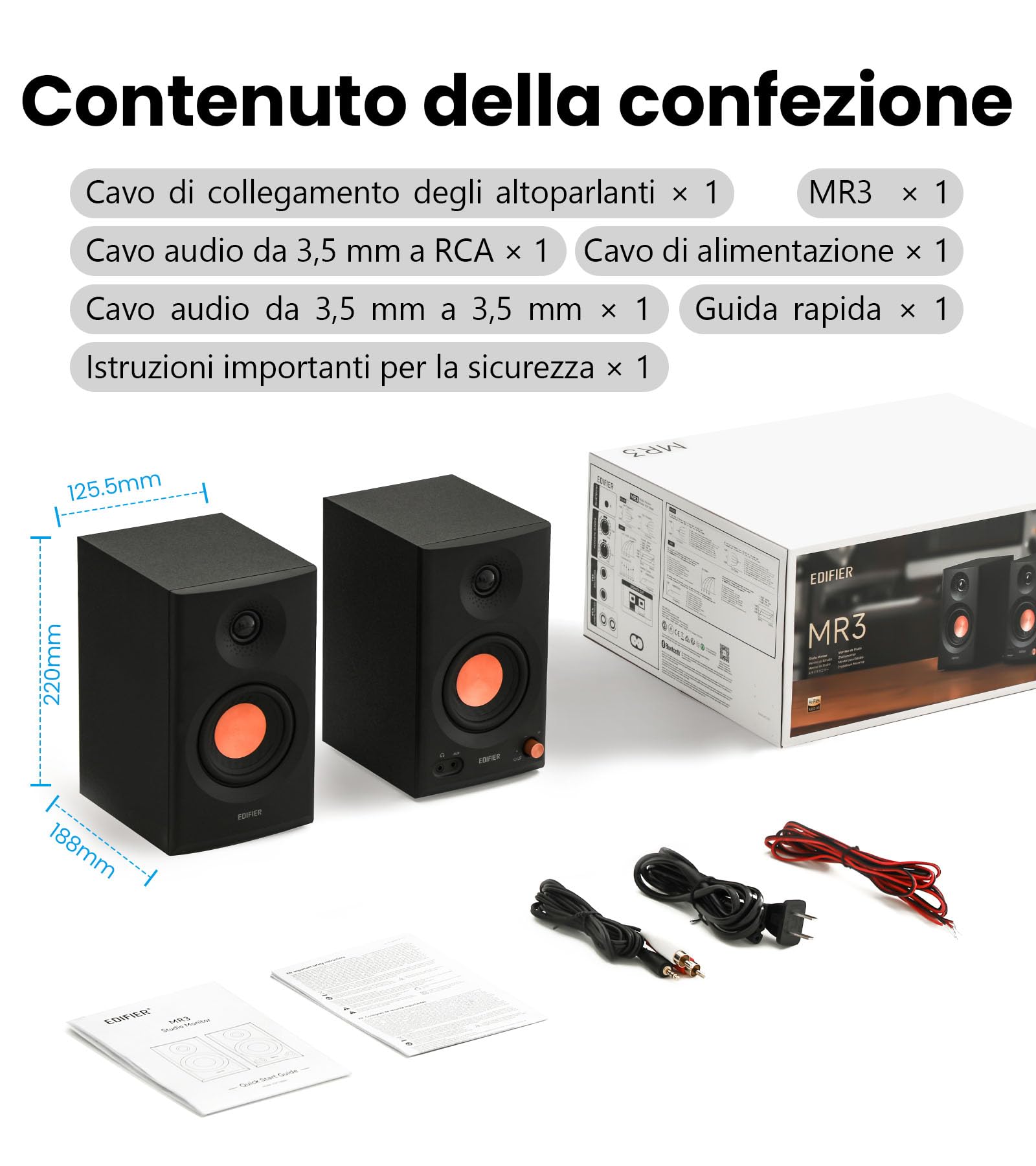 Edifier MR3 - Altoparlanti da Studio Compacts 2.0, Hi-Res Audio, Bluetooth V5.4, Controlli Fisici RCA, AUX, App Mobile, 2 x 18 W, Nero