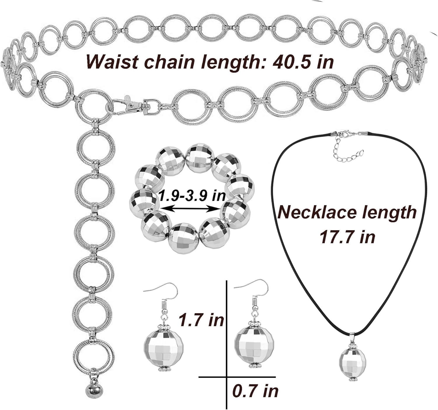 Deerjoke 70s Disco Outfit Women, 7 PCS 70's Disco Dress Costume Hippie Clothes Accessories Jewelry Halloween - Image 6