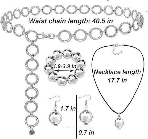 Miniatura 6 de Traje de discoteca de los años 70 para mujer, 7 piezas de vestido de discoteca de los años 70, disfraz de hippie ropa, accesorios, joyería de