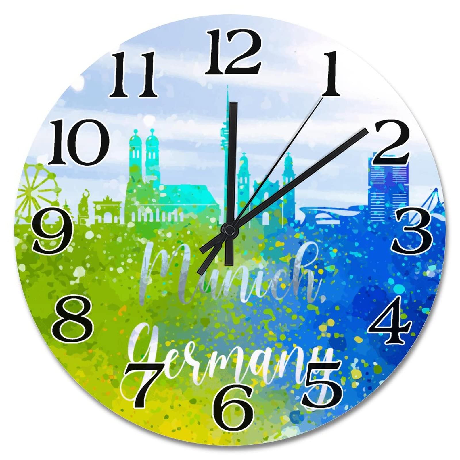 Horloge murale silhouette Allemagne paysage Munich montre silencieuse 38cm