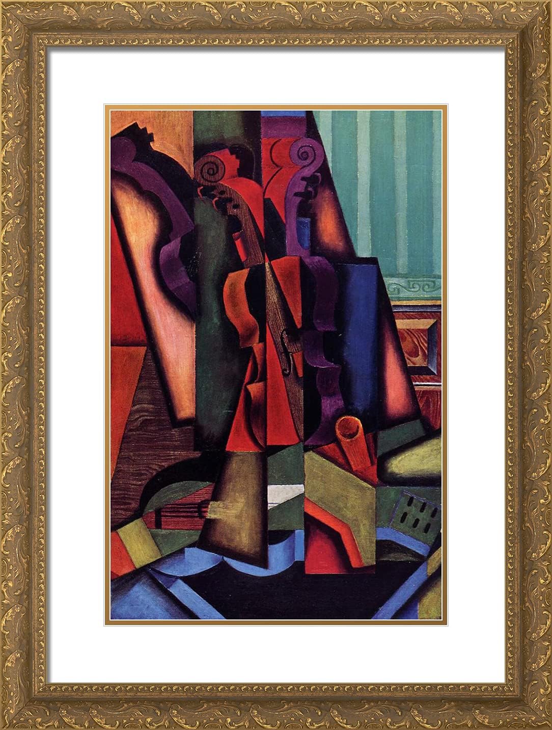 ArtDirect Gris, Juan 19x24 Gold Ornate Framed Art Print with Double Matting Titled: Violin and Guitar I