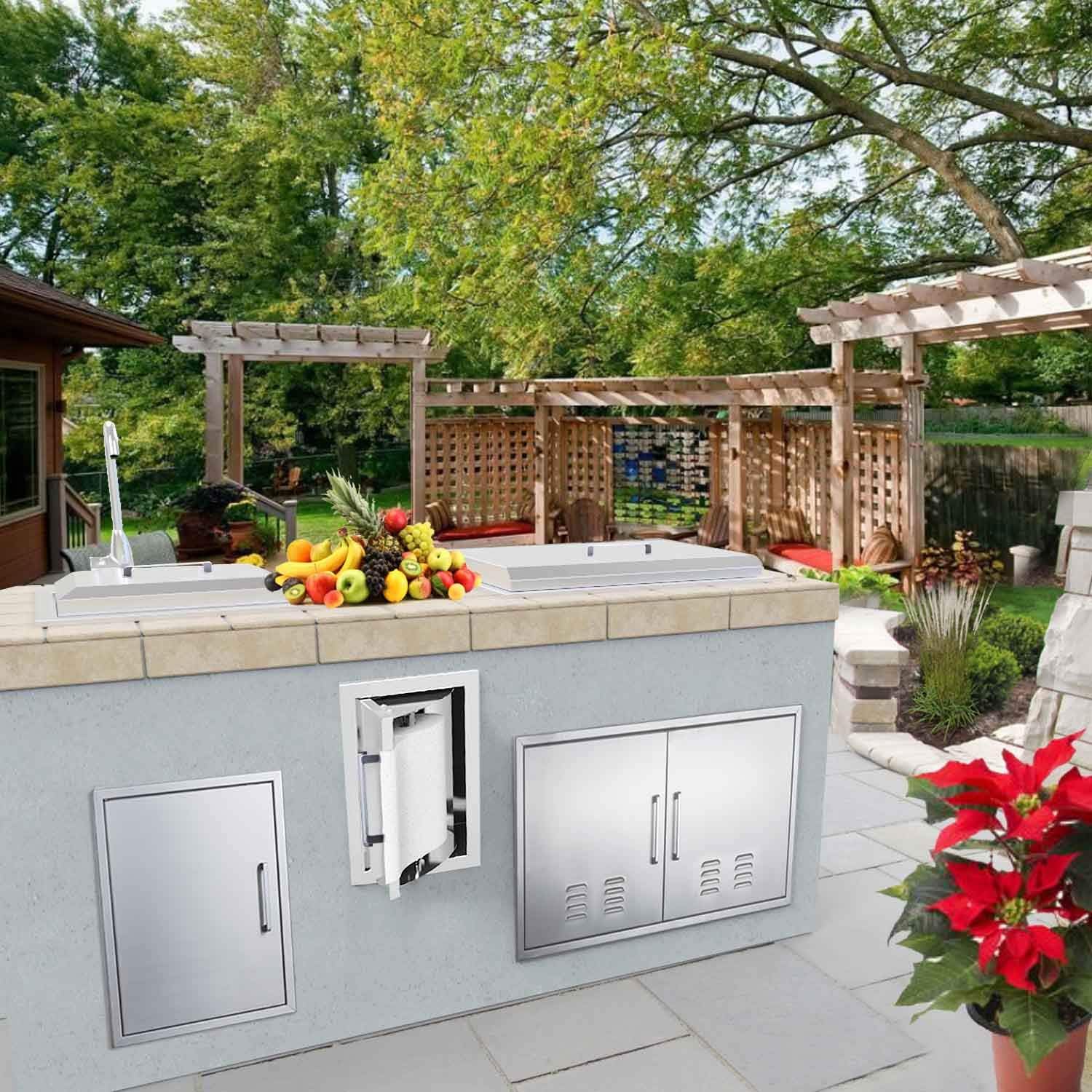 Stainless Steel Paper Towel Holder Drawer 17W11.25H8.75D Works with Your Grilling or Prep Zones for Easy & Quick Cleanup