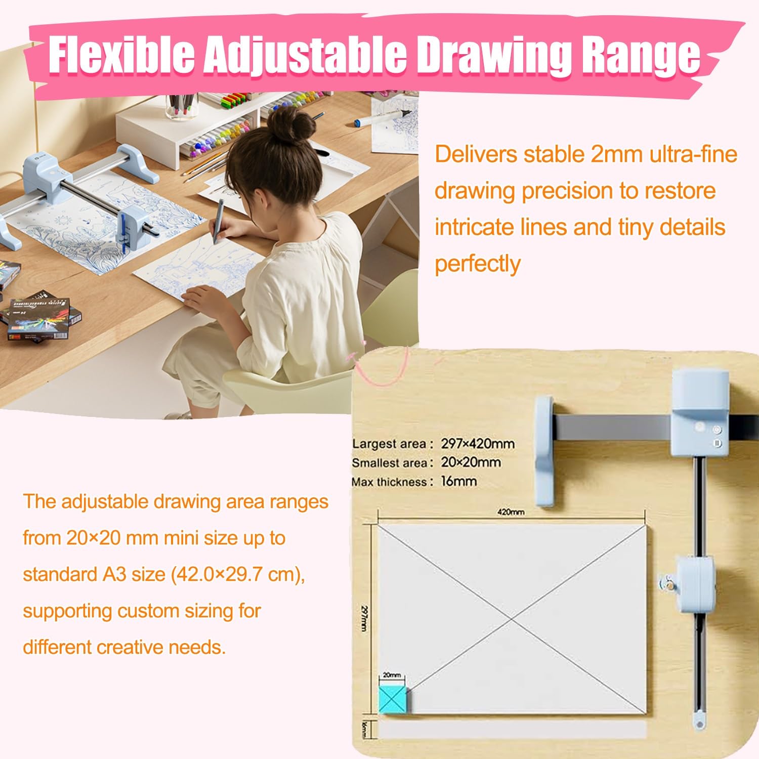 Kit de dibujo digital portátil, máquina de dibujo automático para pósteres | Máximo Tamaño A3, Más De 500 Estilos Artísticos, Compatible Con Mac/Windows/iOS/Android, Para Principiantes(White)