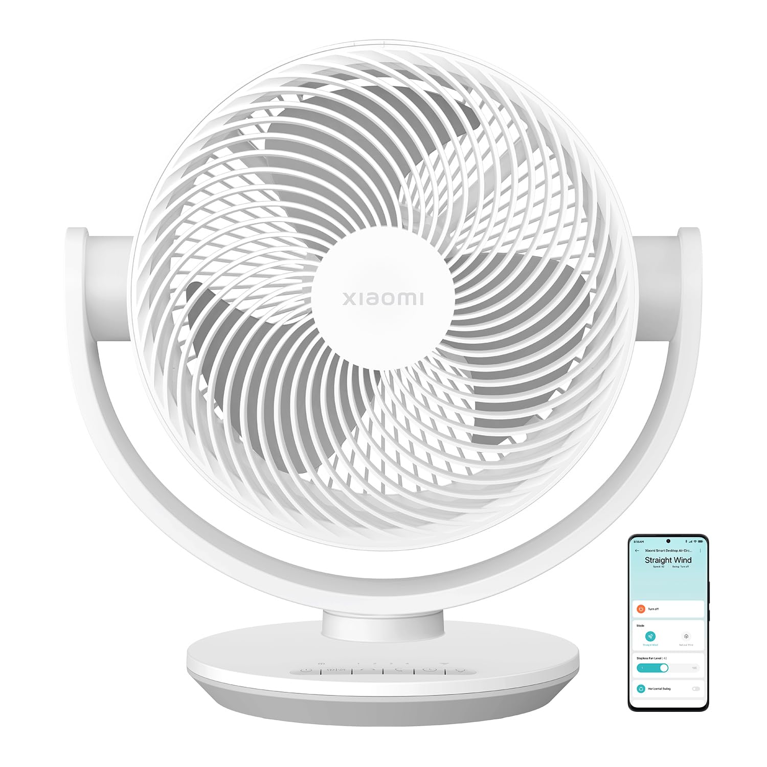 XIAOMI Ventilatore Circolatore d'Aria Smart da tavolo | Flusso d'Aria Potente, con oscillazione 3D, 100 velocità, controllo via app e opzioni di alimentazione USB-C flessibili.