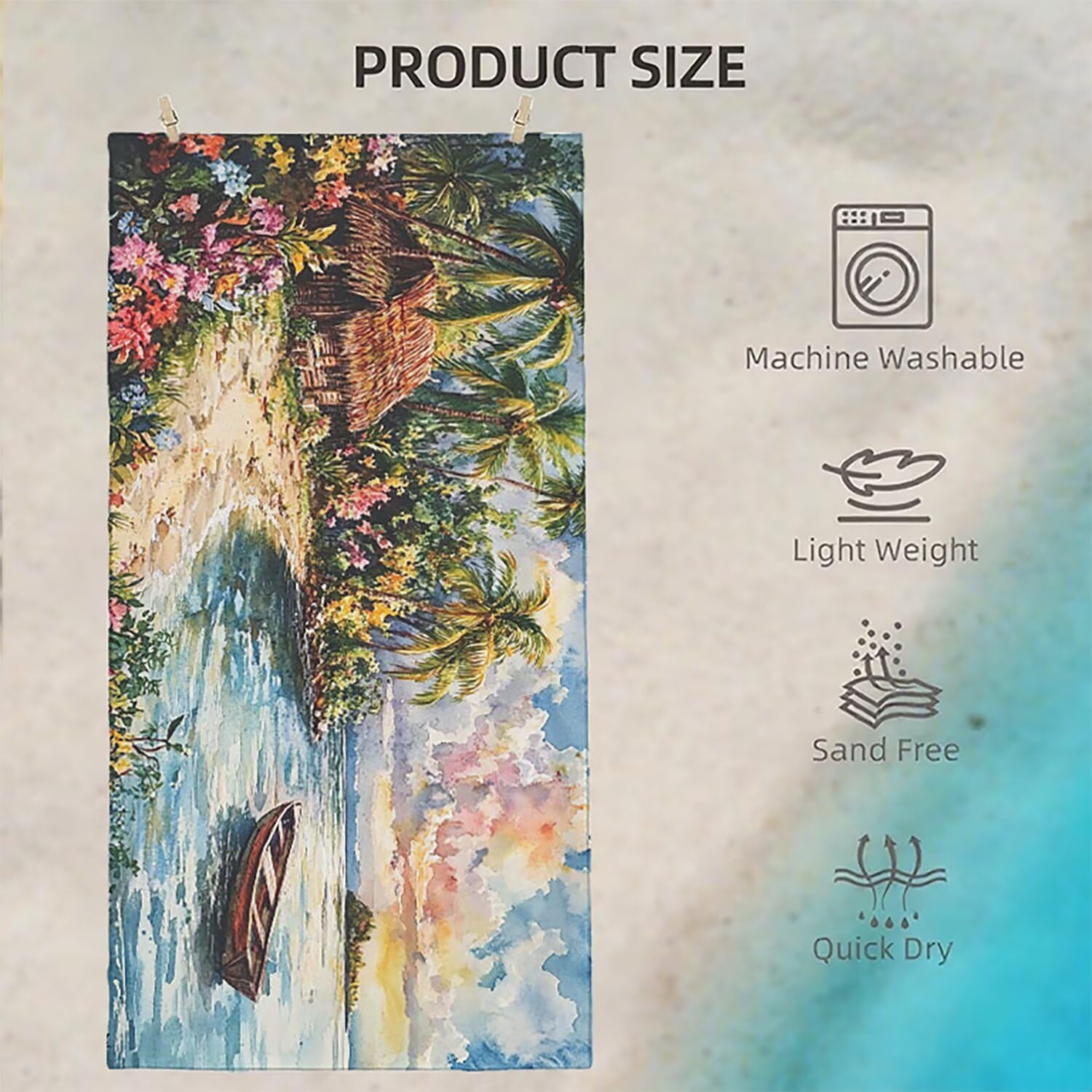 Toalla Playa Grande 160x220 Toalla Playa Microfibra, Ligera Secado Rápido, Sin Arena Portátil Toallas para Viajes, Hombre, Mujer Toallas, para Natación, Camping, Gimnasio (Color Playa) p-325