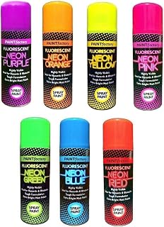 Fluorescent Bright Neon Spray Paint Aerosol DIY Matt Hi Vis Safety 200ML Graffiti Extra Bright Paint Blue Green Orange Pink Purple Red Yellow Assorted Colours (6)