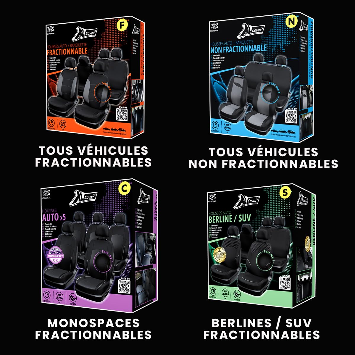 167002 Housses de sièges fractionnables monospaces, Noir