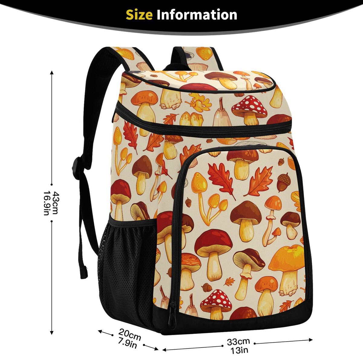 Autumn Mushroom Beige Cooler Backpack Leakproof Insulated Lunch Cooler Bag 30 Cans Camping Backpacks for Men Women