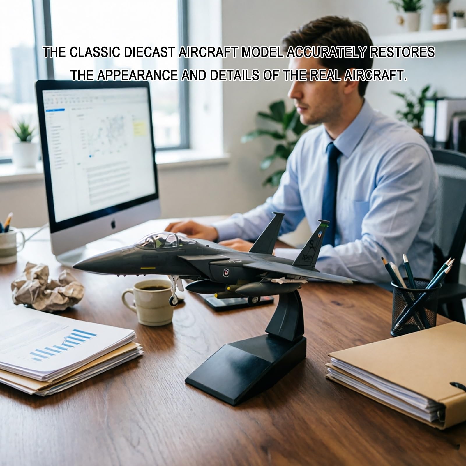 Modello aereo militare F-15E Strike Eagle preassemblato in lega pressofusa in scala 1:100 - Display statico collezione for appassionati aviazione, decorazione scrivania for fotografia