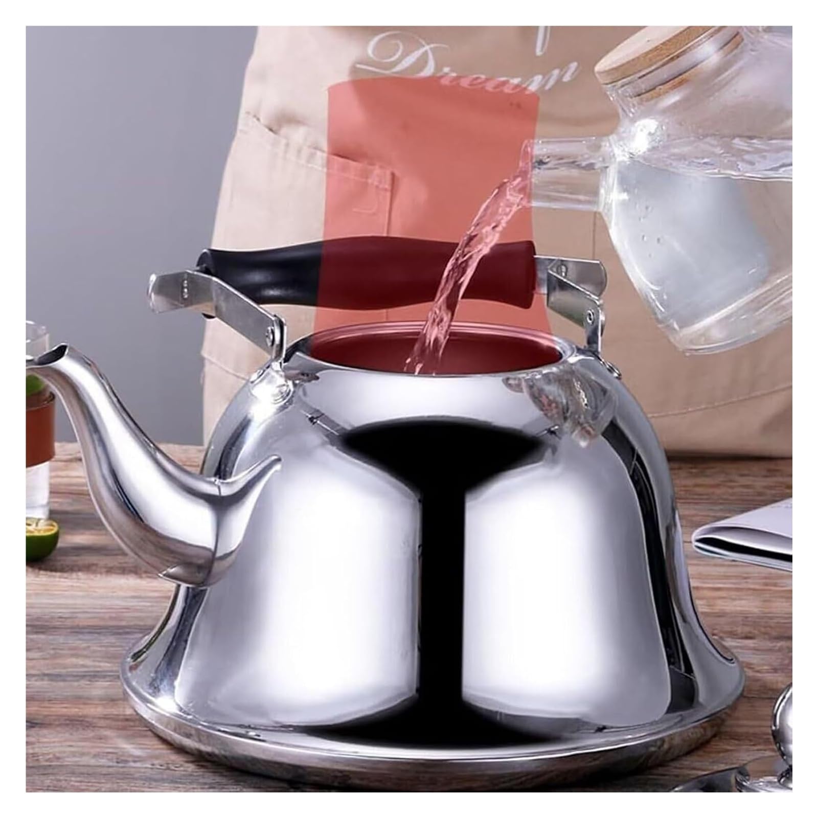 Tetera silbante for estufa, de acero inoxidable apto for uso alimentario con asa ergonómica plegable for cocinas de gas, inducción y eléctricas.(Silver,3L)