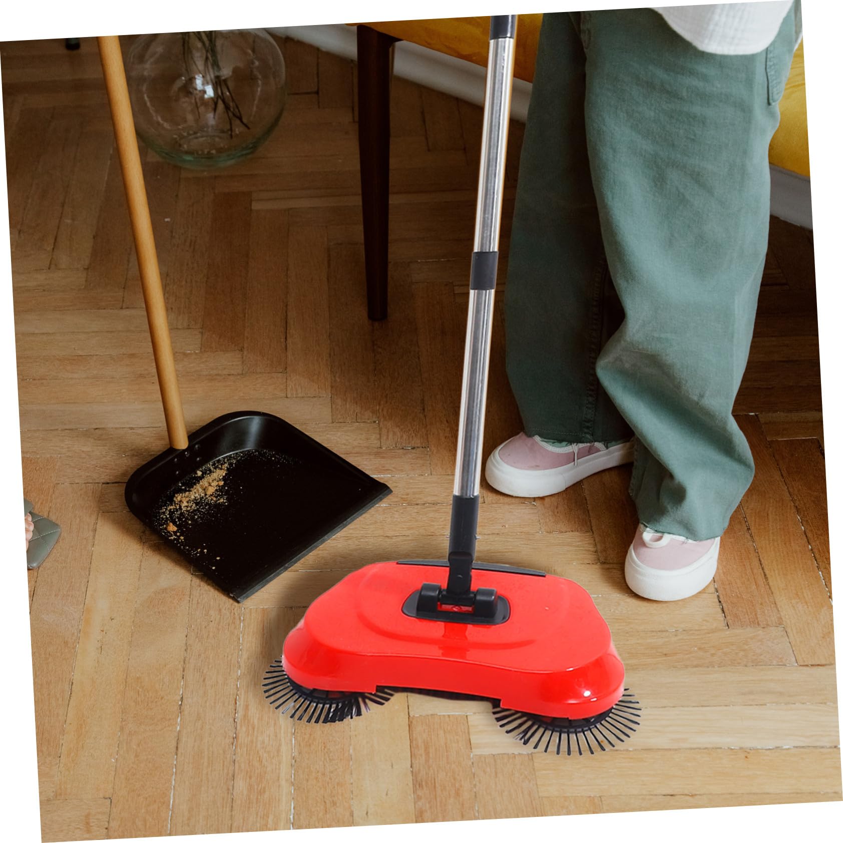 Spazzatrice Rosso Manuale Manico Regolabile 3 in 1