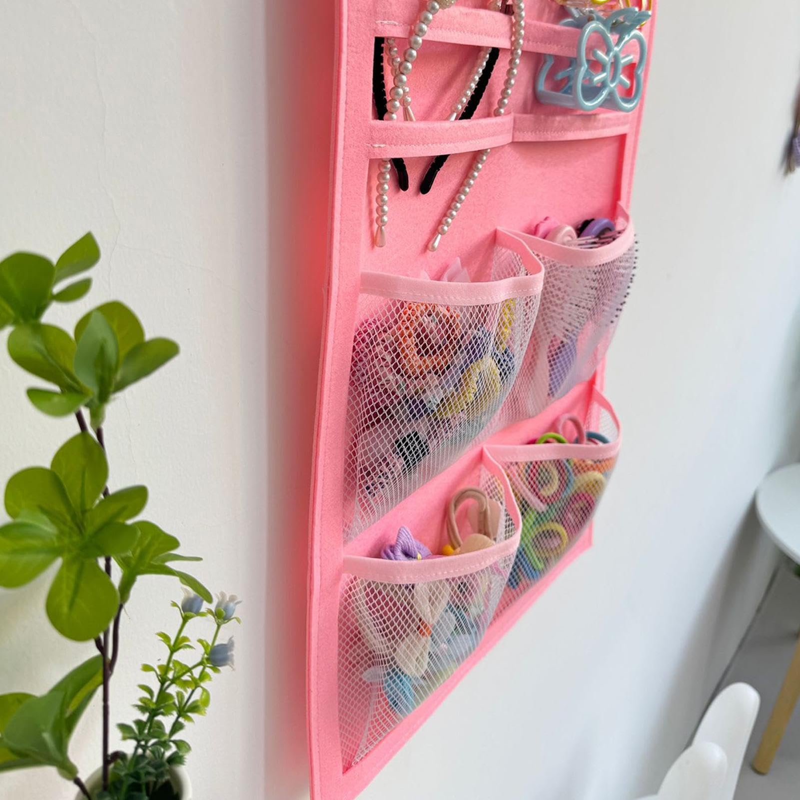 Organizer per fiocchi per capelli, borse da parete con tasca in rete, supporto per fiocchi per ragazze, decorazione per la stanza per figlie, bambini, fasce per capelli, gioielli, scrunchies, occhiali