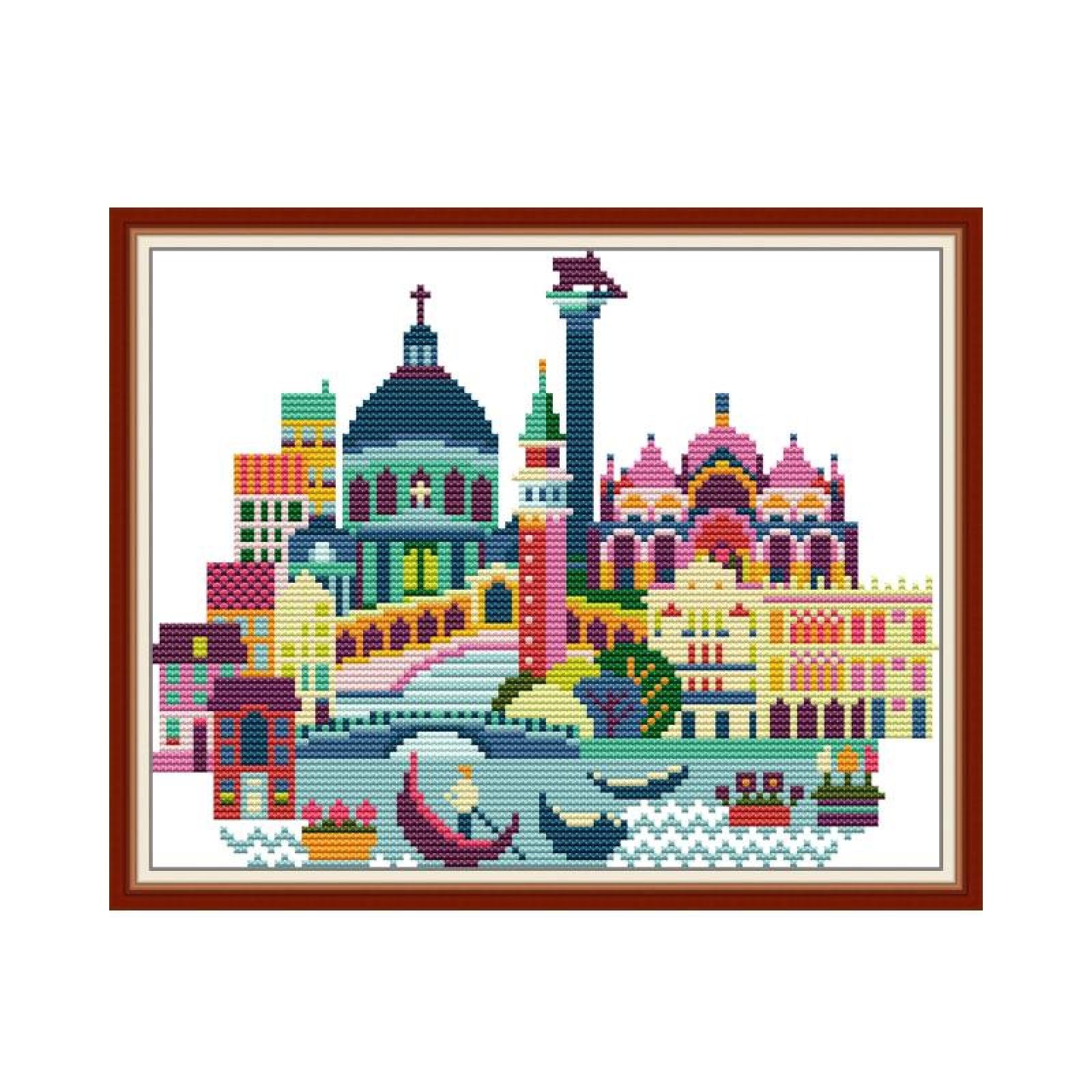 XDEGHUANGSS Kit De Punto De Cruz Para Principiantes: Bordado Paisaje De Venecia 11CT, Lienzo Preimpreso De 16x20 Pulgadas Con Todo Lo Necesario (Agujas E Hilos Incluidos)