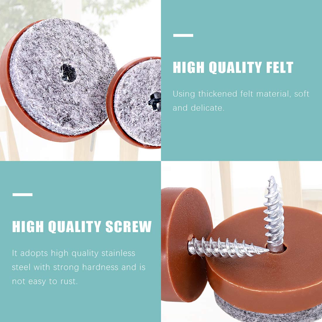 Swpeet 72Pcs Brown Furniture Felt Pads Assortment Kit Non Slip Furniture Pads with Screw-on Felt Pad Furniture Slider — view 3
