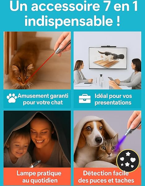 Cat & Moustache - Un Jouet Stylo Intéractif pour Chats et Chiens 7 en 1, Jeux d'exercice Stimule Instinct Naturel et Favorise Activité Physique avec 3 Modes Réglables - Stylo Rechargeable Prise USB - 3