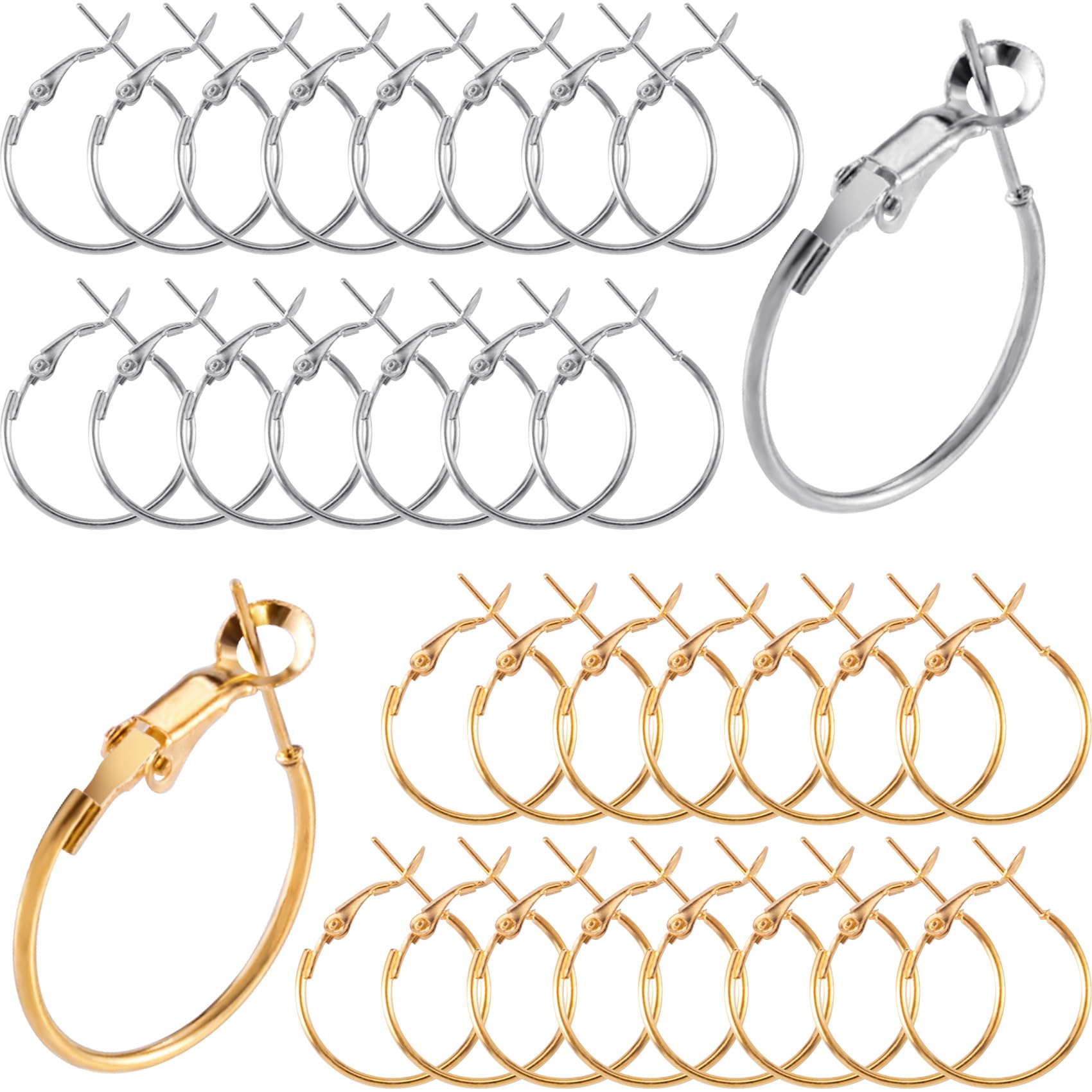 Isslly 32 PCS Earring Hoops for Jewelry Making, Hypoallergenic Alloy Earring Findings, Classic Open Beading Earring Loop for Women, Round Earring