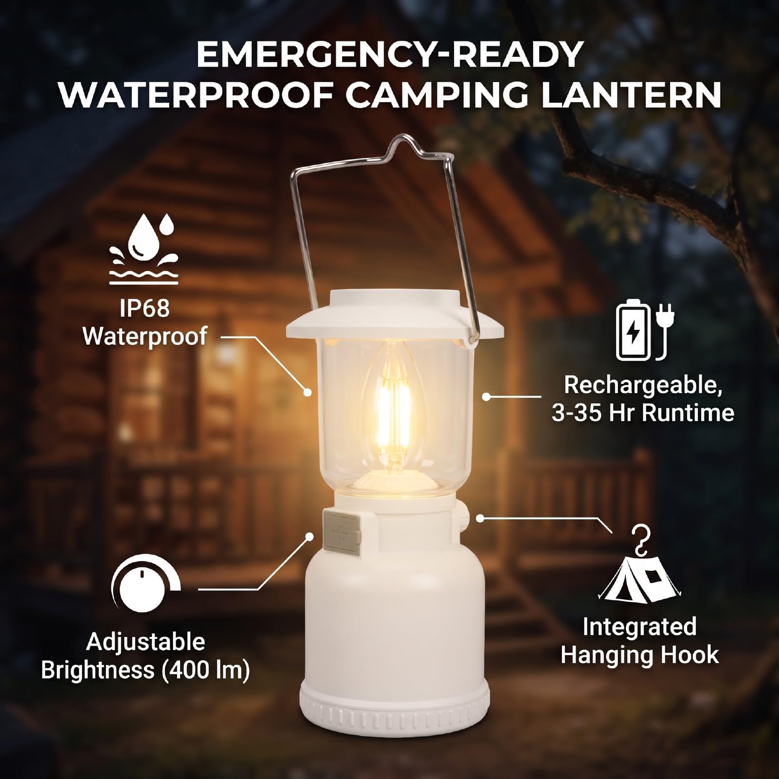 Lanterna da Campeggio di Emergenza con Luce Calda 400LM 2700K Batteria