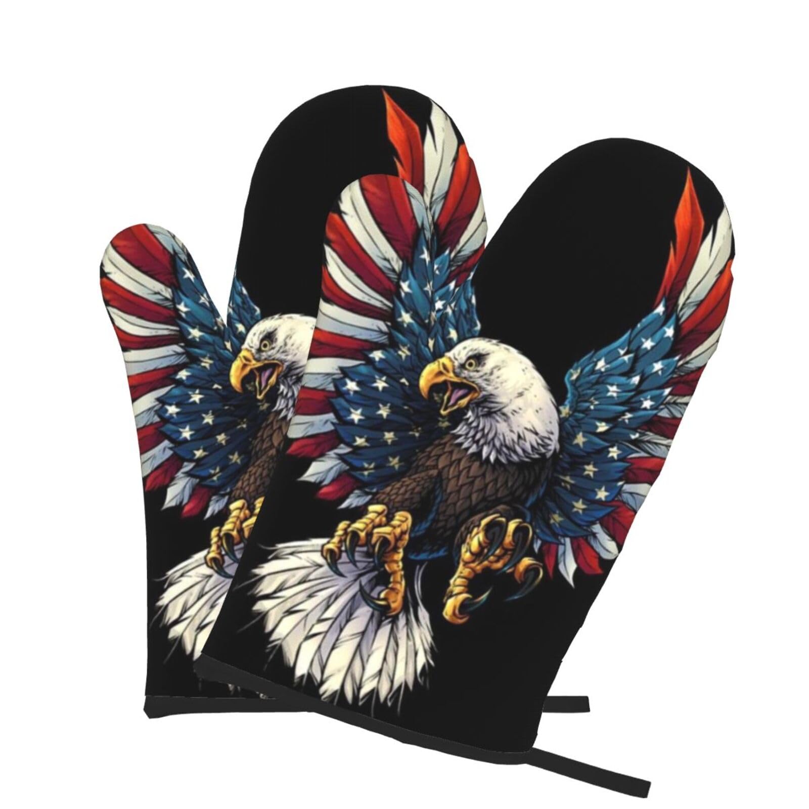 Oven Mitts Set of 2 Pcs, American Eagle Flag Prints Heat Resistant Kitchen Gloves for Cooking Baking Grilling