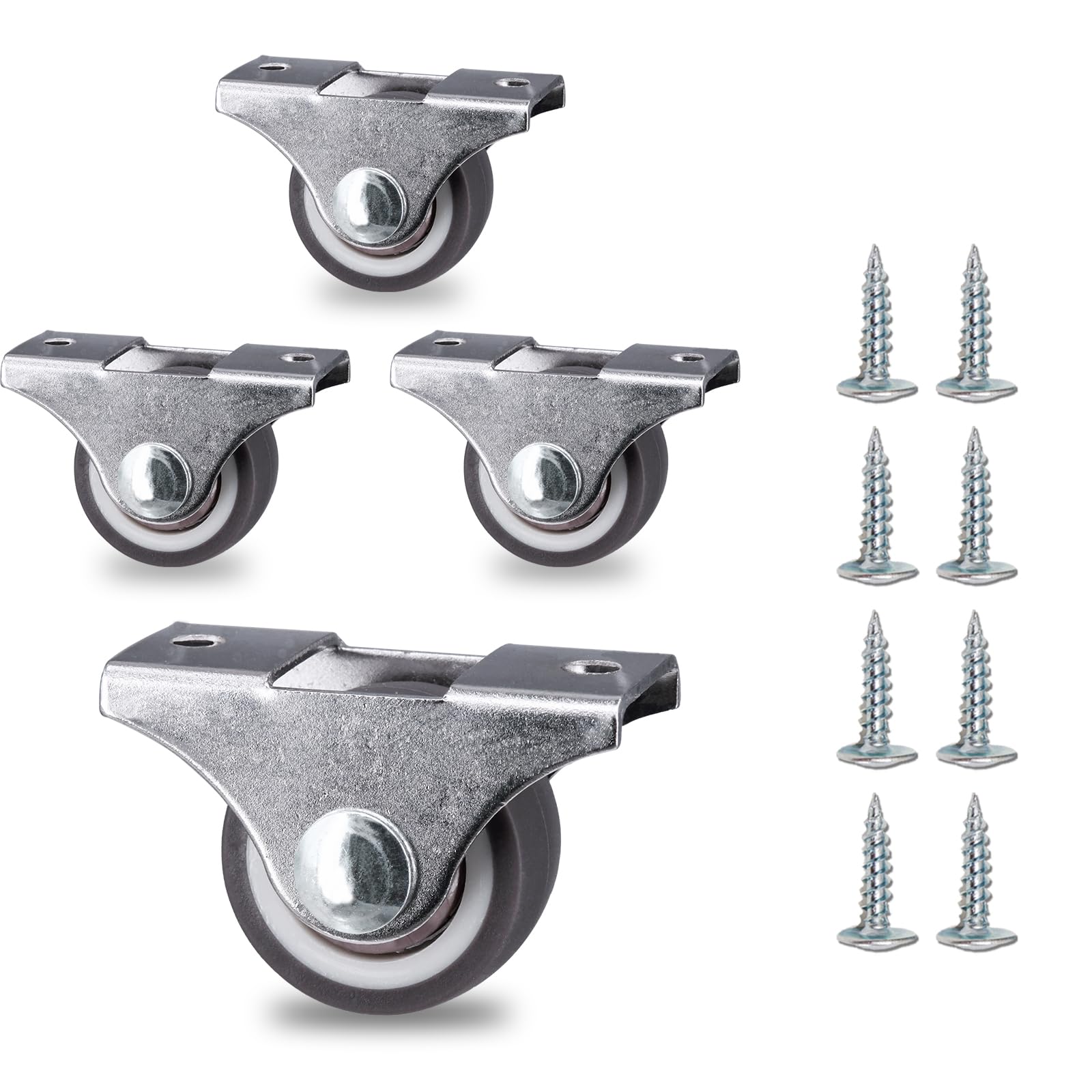 Photo 1 of 1 Inch Mini Fixed Casters, Rubber Wheels with Bearings, 130LBS Capacity, Quiet Smooth Motion, Heavy-Duty Steel Frame, Easy to Install, Great for DIY Projects, Small Furniture, Wardrobe Doors Set of 4