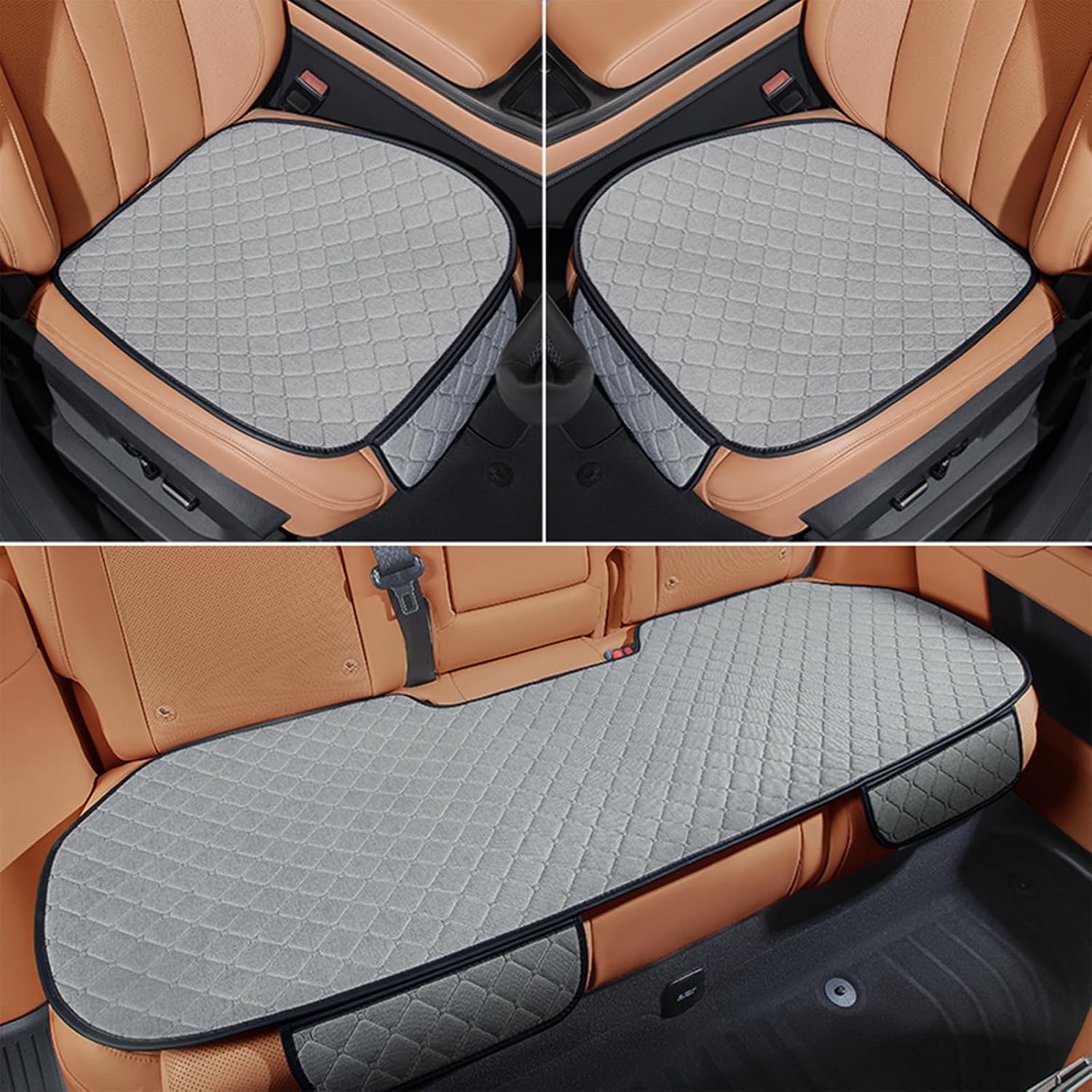 BEBAS 3-Piece Universal Car Seat Covers Set - Skin-Friendly Breathable Natural Hemp All-Season Anti-Slip Seat Covers with Storage Pockets for SUV, Truck, Van, Automotive (Grey)