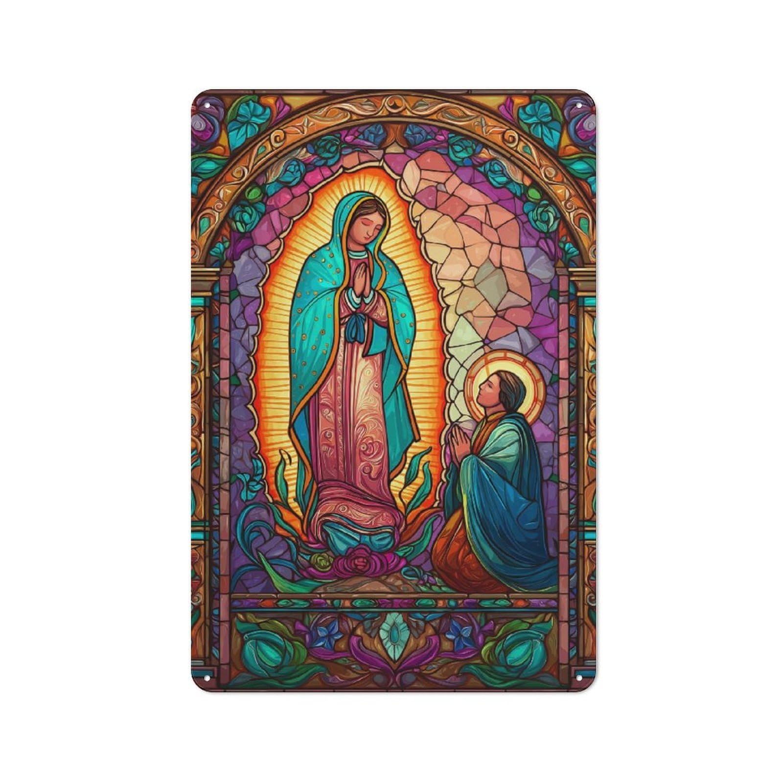 Junmoney Vivid Stained Glass Vision Industrial-Style Metal Plaque 30X20cm For Hallway Wall, A Winter Wall Decor Update For Hallway Decor Lovers