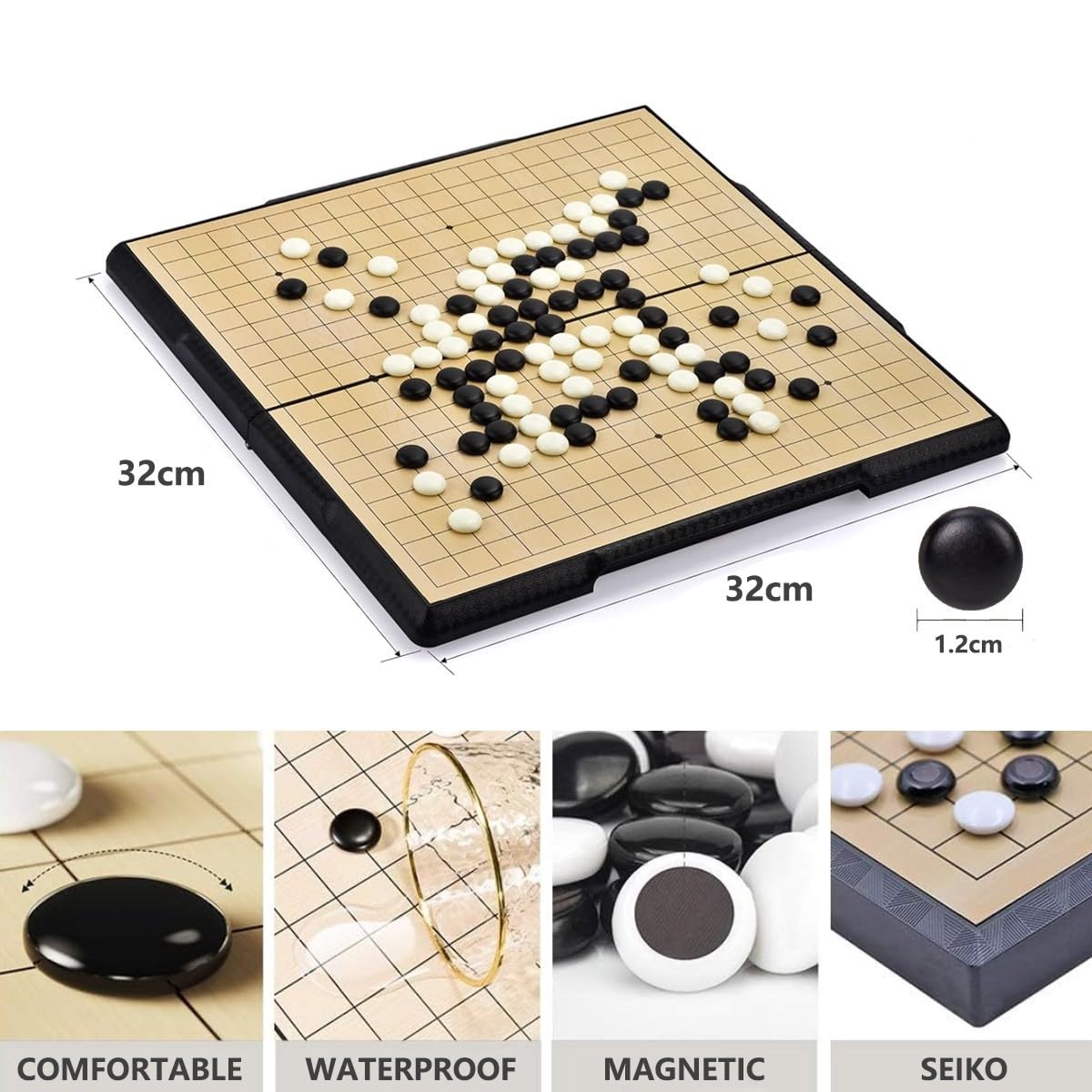 Juego de Go, Tablero de ajedrez magnético Plegable, portátil, Resistente al Agua y al Desgaste, Ideal para Juegos Casuales.(Yellow,C)