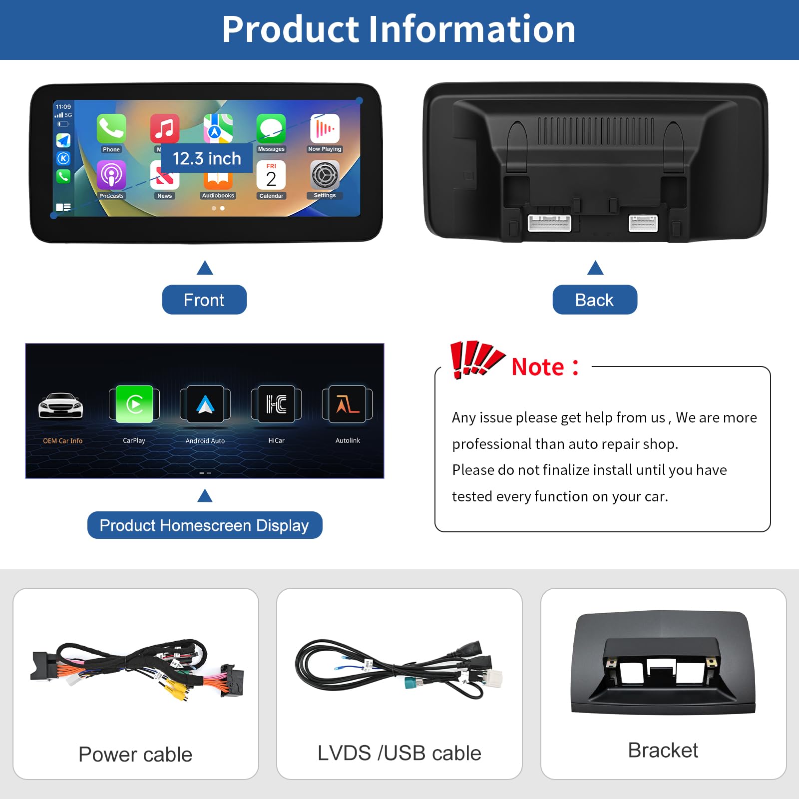Road Top 12.3 Pulgadas de Pantalla táctil de Coche inalámbrico CarPlay Android Auto para Mercedes Benz Clase C W204 2008-2010 Año con NTG4.0 Sistema, Soporte de Navegación, Mirrorlink