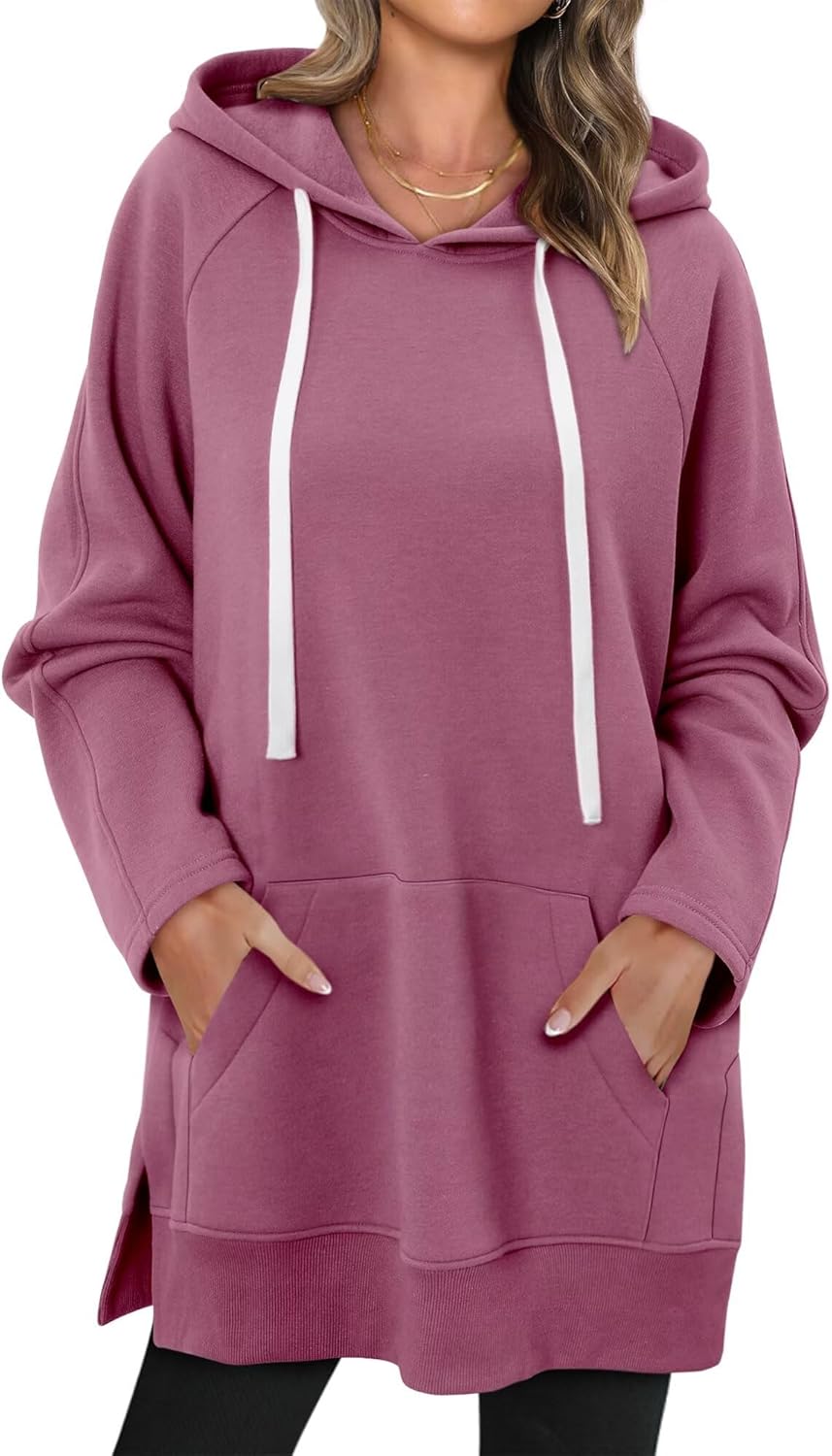StunShow Women Oversized Sweatshirt Pullover Casual Split Hem Long Hoodie Dress with Kangaroo Pocket 2025 Fall - Image 4