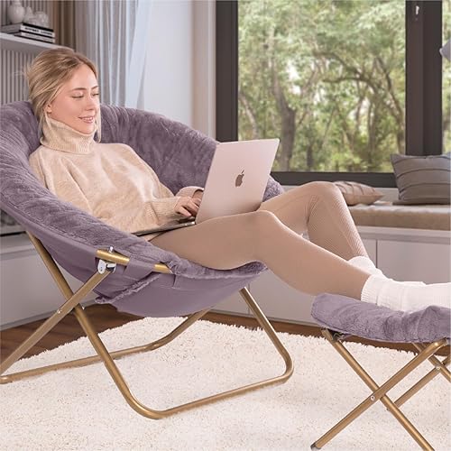 Miniatura 5 de Milliard Silla acogedora con reposapiés otomanosilla platillo de piel sintética para dormitorioXL (morado)