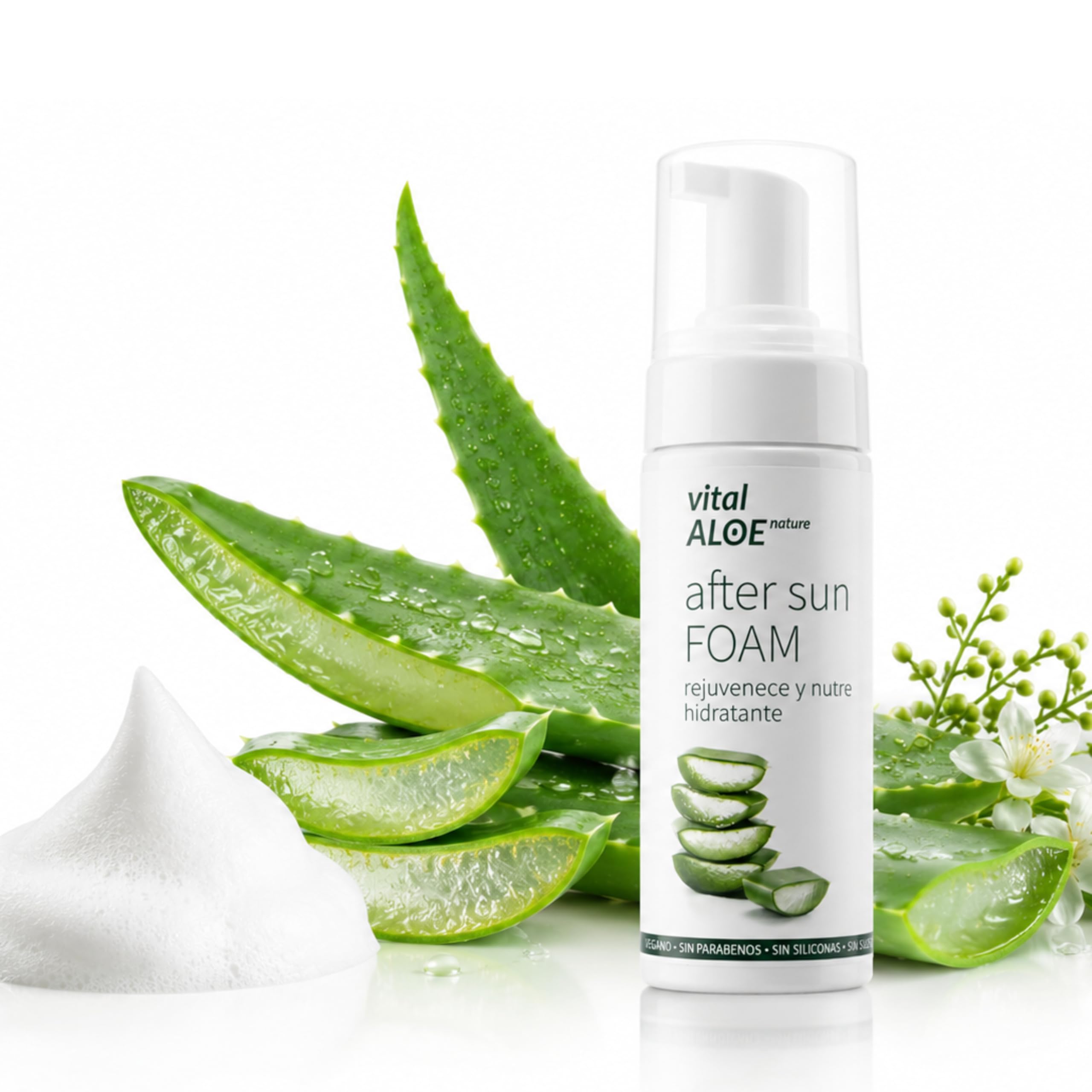 After Sun Foam 5x150 ml | Feuchtigkeitsspendender After-Sun-Schaum mit Bio-Aloe Vera und Calendula | Gesicht und Körper | Leichte Textur, Vegan, Ohne Parabene, Silikone und Sulfate