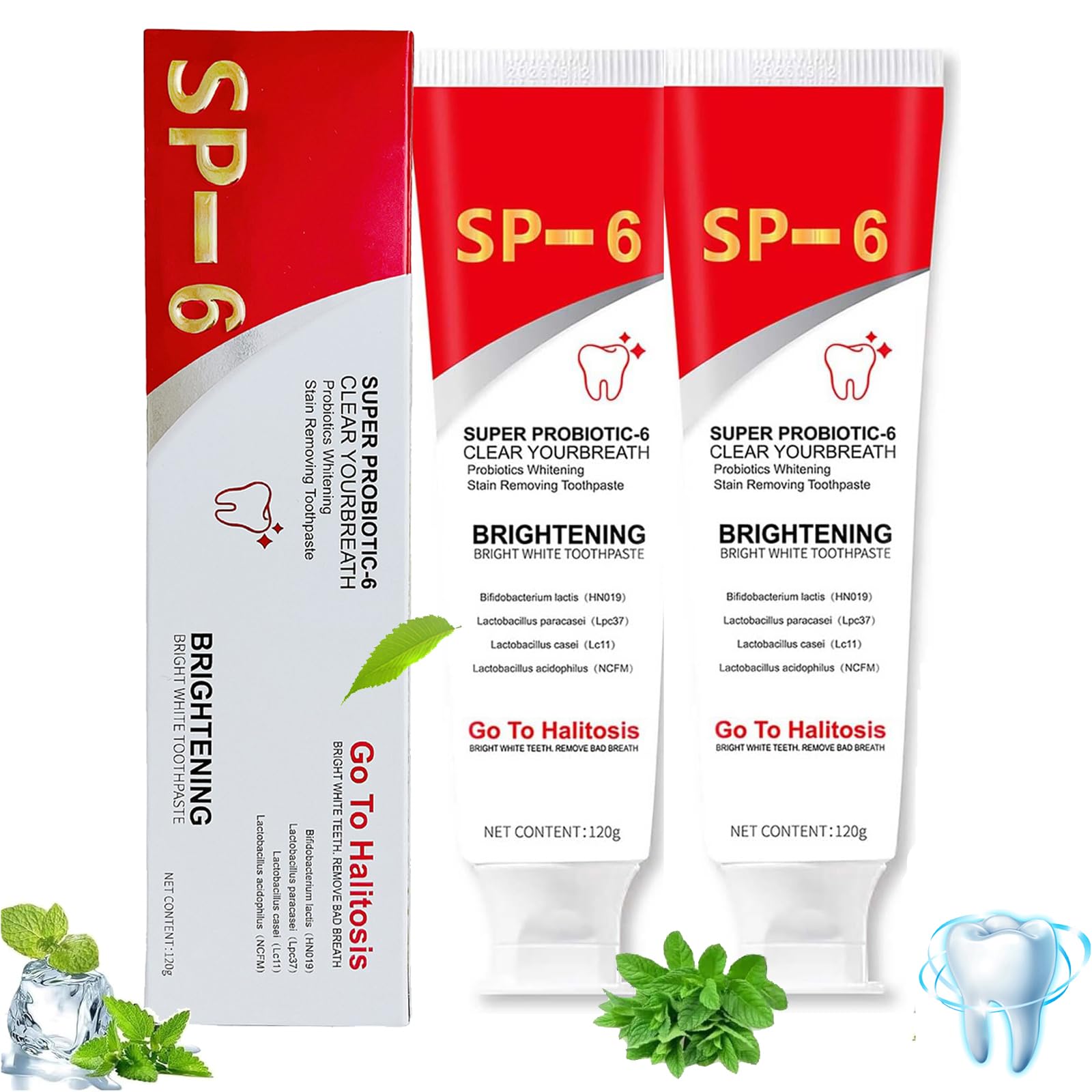 2pcs SP-6 Ultra Whitening Toothpaste,Sp6 Toothpaste Probiotics,Deep Cleaning Tooth Whitening Toothpaste,Super Probiotic-6 Toothpaste with 6 probiotics oalance Oral microbiota Strength for Oral Care