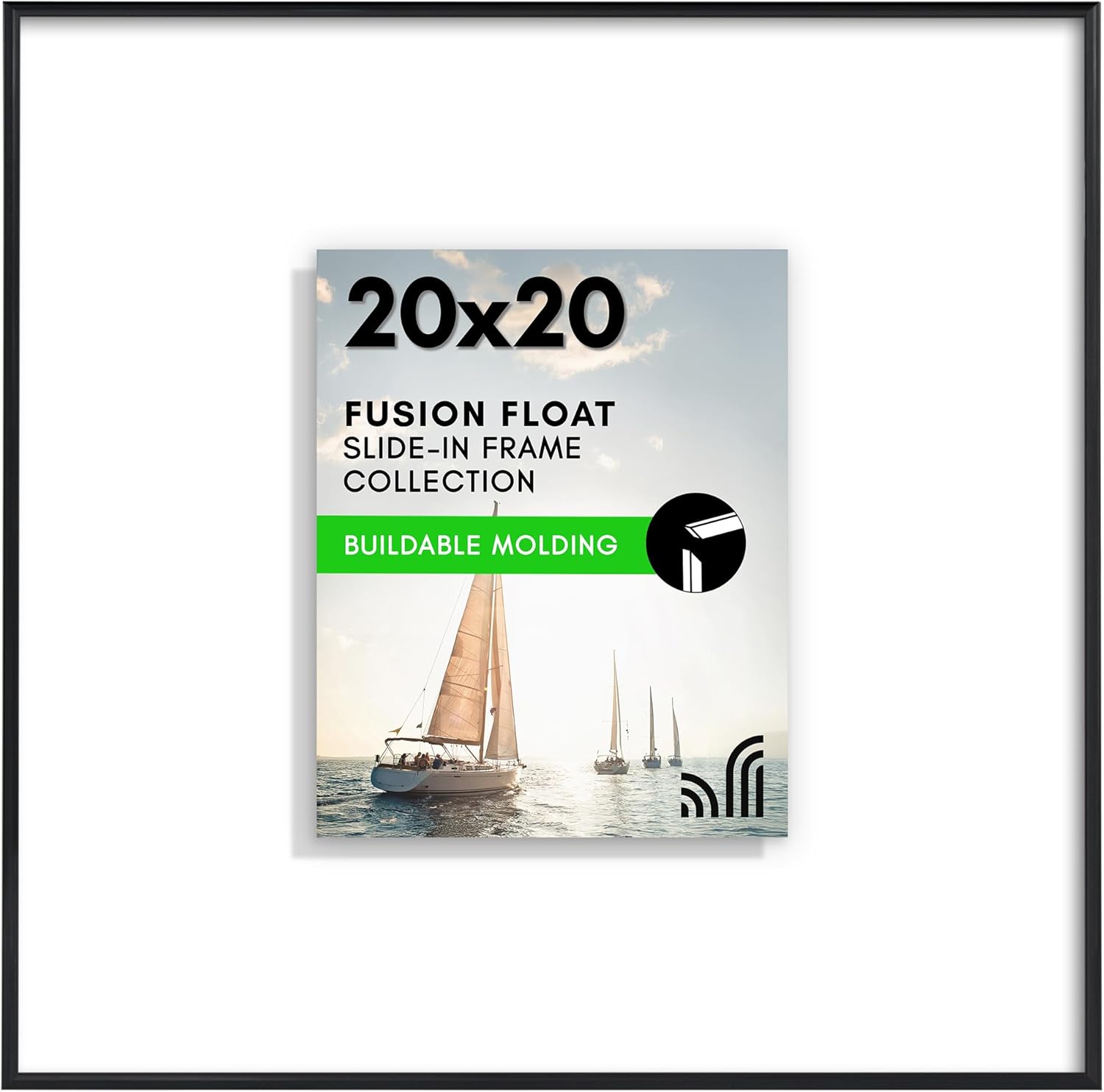 Americanflat 20x20 Floating Picture Frame with Shatter-Resistant Glass - Ideal for 8x10 Photos - Slide-In Photo Frame - Fusion Float Collection - Floating Frames for Wall Display - Black
