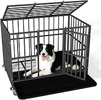 Ironovacage 38 Inch Heavy Duty Dog Crate - Dual Doors, Lockable Wheels, Removable Tray for Large & Anxious Dogs