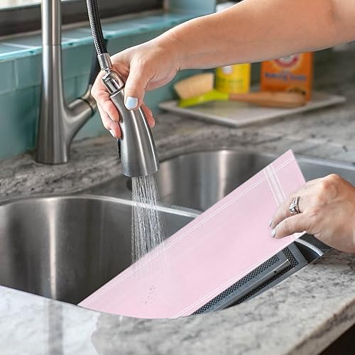 Miniatura 7 de Juego de 6 manteles individuales de PVC lavables para mesa de cocina, color rosa sólido, mantel individual de vinilo tejido para mesa de comedor