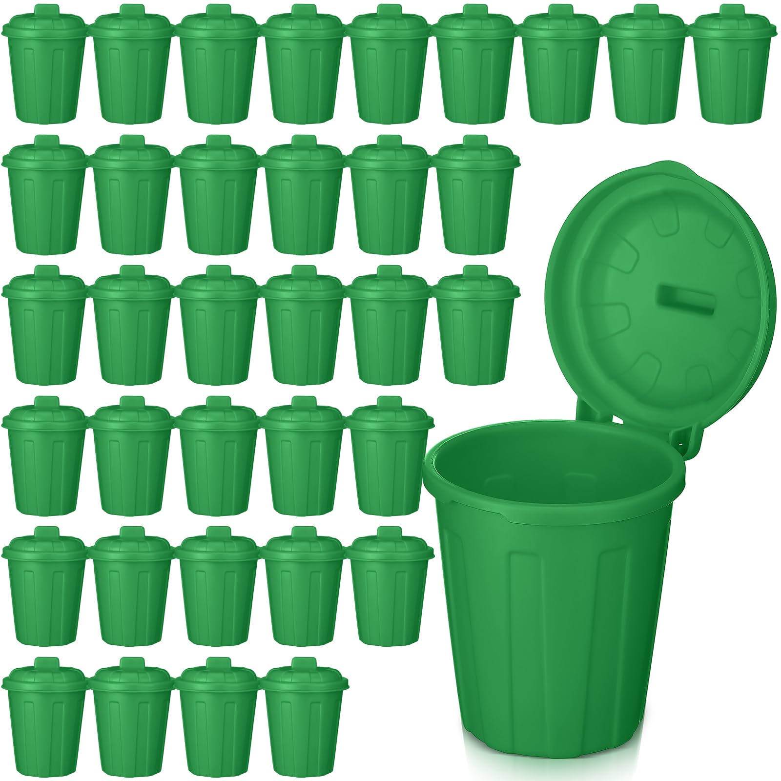 Zubebe 24 Pcs Green Mini Trash Can Mini Toy Garbage Can Small Desktop Storage Bin with Lids for