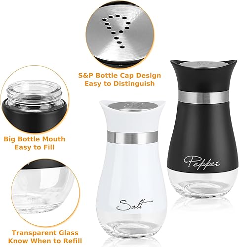 Miniatura 3 de Juego de salero y pimienta Accmor, contenedores de salero y pimienta de acero inoxidable de 4 oz con fondo de vidrio para cocina, barbacoa, bar,