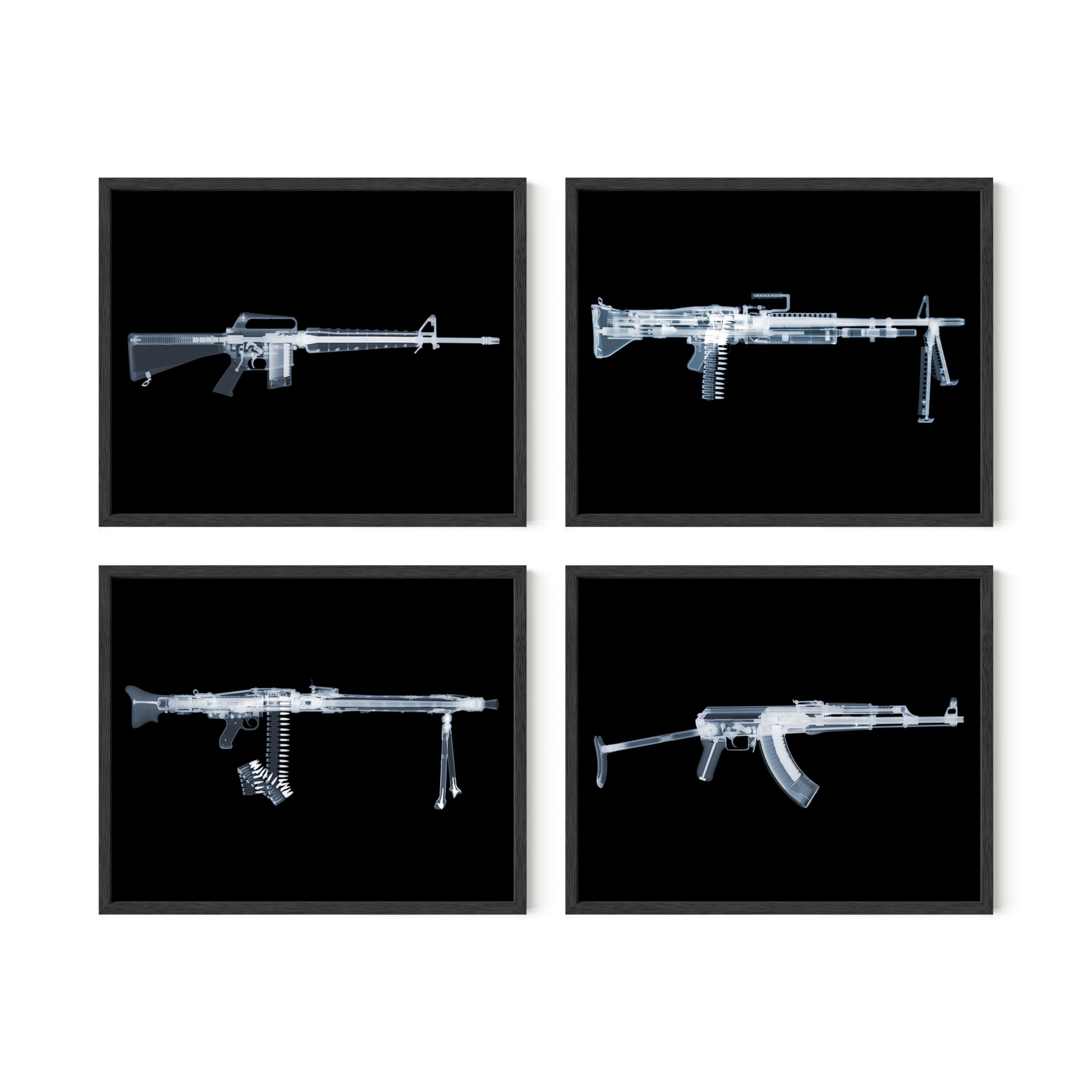 Summit Designs X-Ray Machine Gun Wall Art Decor Prints - Set of 4 (8x10) Inch Unframed Poster Photos - AK-47 Barret 50 Cal M16 M60 Gift Idea