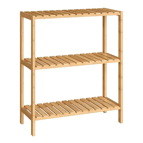 SONGMICS Bamboo Storage Shelf, 3-Tier Shelving Unit, Multifunctional, in The