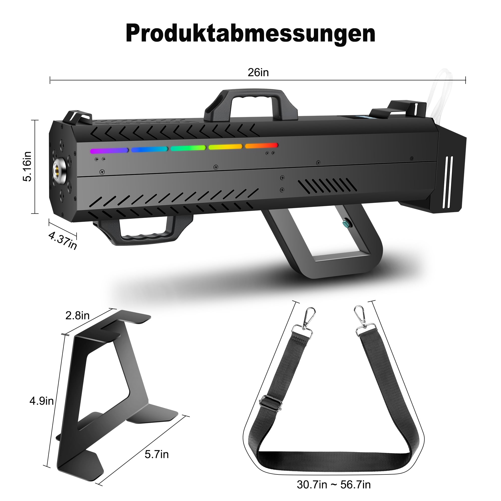 Telbum Nebelmaschine 1500W Party Gun mit 6 LEDs, Handheld Nebelmaschine mit Ständer/Gurt Dual Use, Timerfunktion, Fog Machine für Halloween Party, DJ Disco Bühne Hochzeit