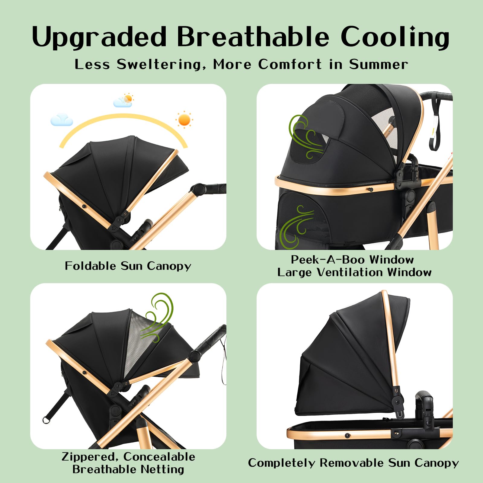 3 en 1 Cochecito de Bebé, Sistema de Viaje, Carrito Bebé Asa Regulable en Altura, Silla de Paseo, Capazo y Asiento de Cochecito, Mosquitera, Cochecito con chasis de aluminio(0-4 Años, 22KG)